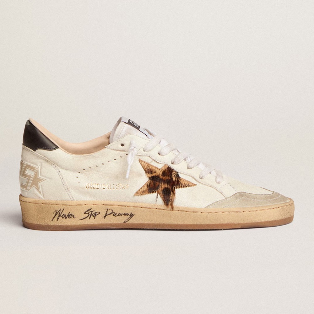 Golden Goose White and Brown Cheetah Sneakers